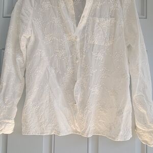 Women's White Embroidered Button-Down Shirt